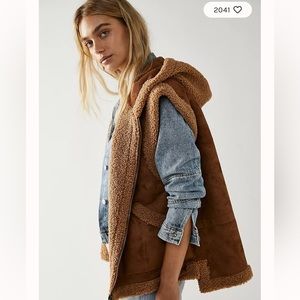 Free People Juno Vest Suede Fleece Oversized Brown Hoodie